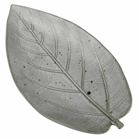 TARIFA 1.5 x 5.5 x 10 in. Gray Begonia Leaf Ceramic Serving Tray TA3095295